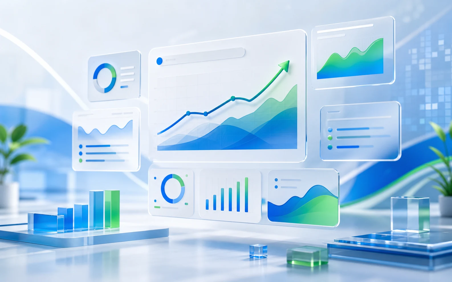 Abstract digital growth dashboard showing SEO visibility and analytics improvement