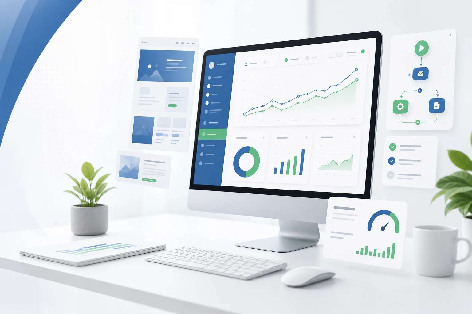 Digital growth dashboard showing web design, SEO, and automation performance